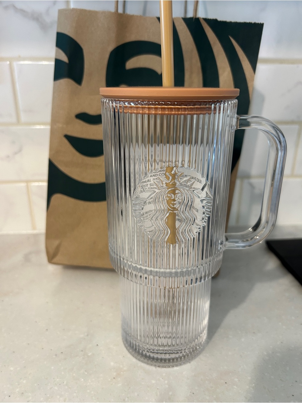 Starbucks Cold Cup Ribbed Tumbler with Handle, Lid and Straw